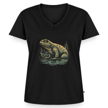 Kröte Amphibien - Frauen Premium Bio T-Shirt mit V-Ausschnitt - Schwarz - Vorne - AI Model Female 172 light (172cm)