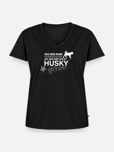 Husky Glitzer - Frauen Premium Bio T-Shirt mit V-Ausschnitt - Schwarz
