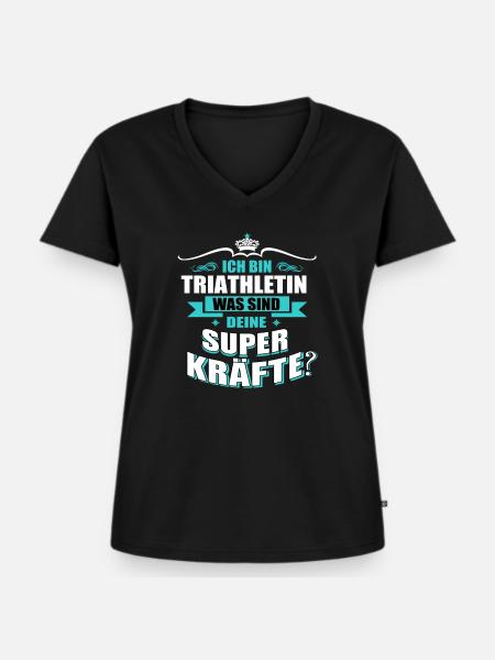 TRIATHLETIN -Superkräfte GESCHENK - Frauen Premium Bio T-Shirt mit V-Ausschnitt - Schwarz