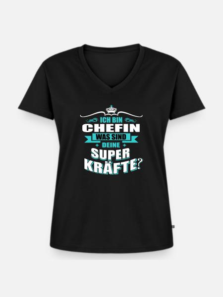CHEFIN-Superkräfte GESCHENK - Frauen Premium Bio T-Shirt mit V-Ausschnitt - Schwarz
