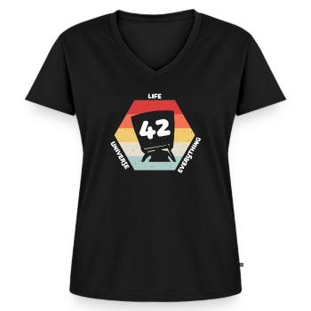 Antwort 42 - Frauen Premium Bio T-Shirt mit V-Ausschnitt - Schwarz - Vorne - AI Model Female 172 light (172cm)