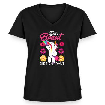 die Braut die sich traut - Frauen Premium Bio T-Shirt mit V-Ausschnitt - Schwarz - Vorne - AI Model Female 172 light (172cm)