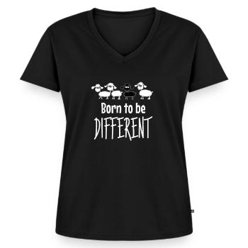Né pour être différent. Mouton noir - T-shirt encolure en V Premium bio Femme - noir - Devant - AI Model Female 172 light (172cm)
