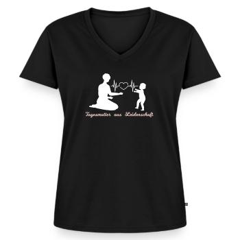 Tagesmutter Leidenschaft Herzschlag - Frauen Premium Bio T-Shirt mit V-Ausschnitt - Schwarz - Vorne - AI Model Female 172 light (172cm)