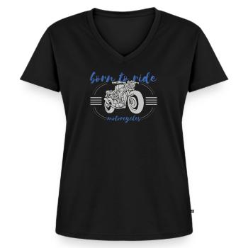 Motorradfahrer Geschenk geboren, um Spaß Motorradfahrer zu fahren - Frauen Premium Bio T-Shirt mit V-Ausschnitt - Schwarz - Vorne - AI Model Female 172 light (172cm)
