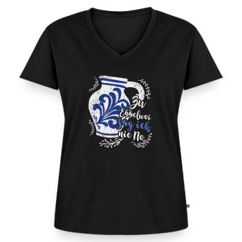 Ebbelwoi Bembel Spruch Apfelwein - Frauen Premium Bio T-Shirt mit V-Ausschnitt - Schwarz - Vorne - AI Model Female 172 light (172cm)