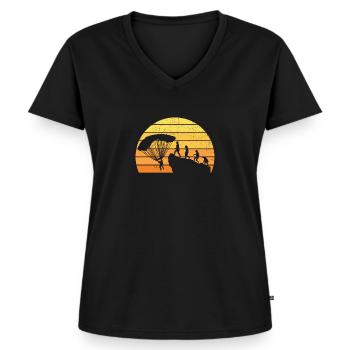 Gleitschirm Gleitschirmfliegen Paragliding - Frauen Premium Bio T-Shirt mit V-Ausschnitt - Schwarz - Vorne - AI Model Female 172 light (172cm)