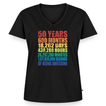 Lustiges Geschenk zum 50. Geburtstag, Alters-Countdown - Frauen Premium Bio T-Shirt mit V-Ausschnitt - Schwarz - Vorne - AI Model Female 172 light (172cm)