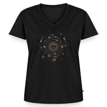 Lune, Soleil, Ésotérisme, Taro, Boho, Henné, witch - T-shirt encolure en V Premium bio Femme - noir - Devant - AI Model Female 172 light (172cm)