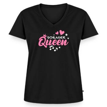 Schlager Queen Party Musik - Frauen Premium Bio T-Shirt mit V-Ausschnitt - Schwarz - Vorne - AI Model Female 172 light (172cm)