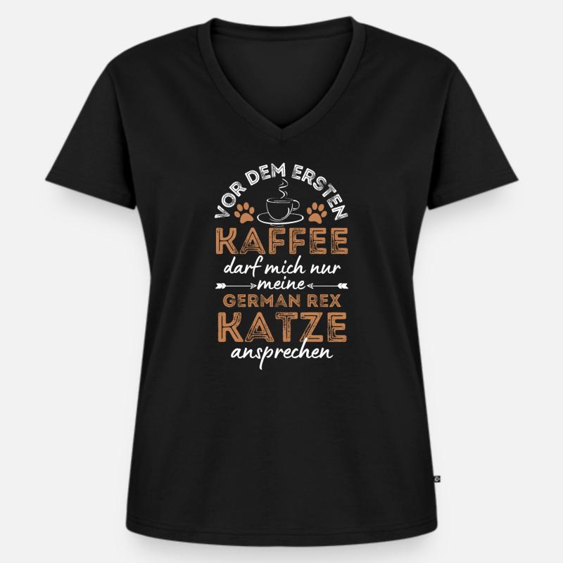 German Rex Katze Kaffee Cafe - Frauen Premium Bio T-Shirt mit V-Ausschnitt - Schwarz