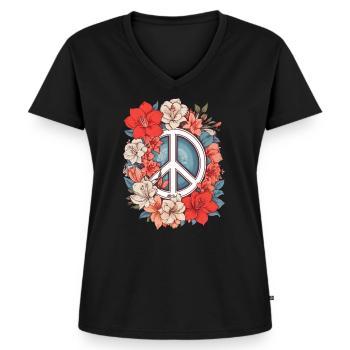 Friedenszeichen - Frauen Premium Bio T-Shirt mit V-Ausschnitt - Schwarz - Vorne - AI Model Female 172 light (172cm)