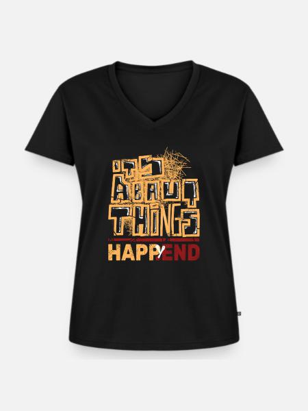 Stilvolles Graffiti und Happy - Frauen Premium Bio T-Shirt mit V-Ausschnitt - Schwarz
