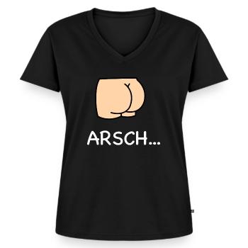 Arsch auf Eimer (Links) - Frauen Premium Bio T-Shirt mit V-Ausschnitt - Schwarz - Vorne - AI Model Female 172 light (172cm)