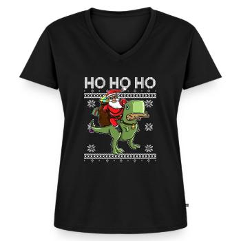 HO HO HO - Santa Claus T-Rex Gingerbread Man Gifts - Frauen Premium Bio T-Shirt mit V-Ausschnitt - Schwarz - Vorne - AI Model Female 172 light (172cm)