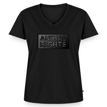DROITS DES ANIMAUX VEGAN - T-shirt encolure en V Premium bio Femme - noir - Devant - AI Model Female 172 light (172cm)