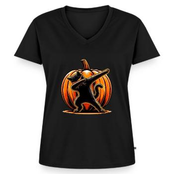 Happy Halloween, Scaredy Cat - Women's Premium Organic V-neck T-shirt - black - Front - AI Model Female 172 light (172cm)