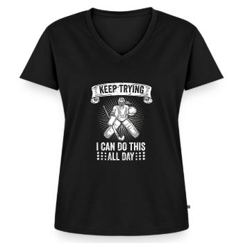 Feldhockey-Torwart Hockey Goalie Spruch - Frauen Premium Bio T-Shirt mit V-Ausschnitt - Schwarz - Vorne - AI Model Female 172 light (172cm)