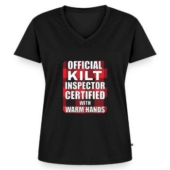 Kilt écossais disant jupe écossaise Écosse - T-shirt encolure en V Premium bio Femme - noir - Devant - AI Model Female 172 light (172cm)