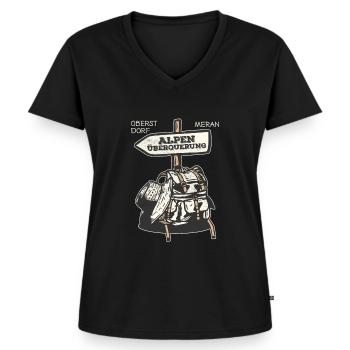 Traversée des Alpes Sentier de randonnée longue distance Oberstdorf Merano E5 - T-shirt encolure en V Premium bio Femme - noir - Devant - AI Model Female 172 light (172cm)