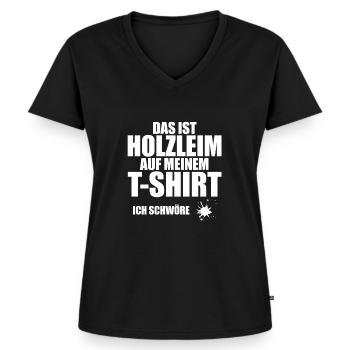 Das ist Holzleim auf meinem Shirt Tischler - Frauen Premium Bio T-Shirt mit V-Ausschnitt - Schwarz - Vorne - AI Model Female 172 light (172cm)