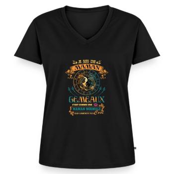Gémeaux, Signe Astrologique du Zodiaque - T-shirt encolure en V Premium bio Femme - noir - Devant - AI Model Female 172 light (172cm)
