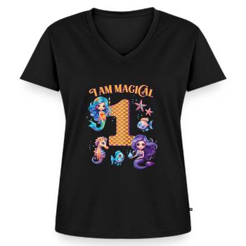 Mermaid Birthday 1 year - Women's Premium Organic V-neck T-shirt - black - Front - AI Model Female 172 light (172cm)