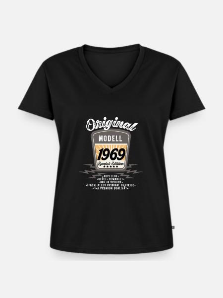 Modell 1969 - Frauen Premium Bio T-Shirt mit V-Ausschnitt - Schwarz
