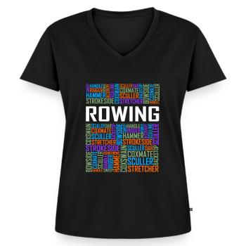 Rowing Words T Shirt - Frauen Premium Bio T-Shirt mit V-Ausschnitt - Schwarz - Vorne - AI Model Female 172 light (172cm)