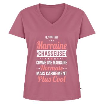 Marraine chasseuse plus cool - T-shirt encolure en V Premium bio Femme - mauve - Devant - AI Model Female 172 dark (172cm)