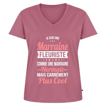 Marraine fleuriste plus cool - T-shirt encolure en V Premium bio Femme - mauve - Devant - AI Model Female 172 dark (172cm)