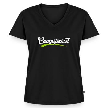 camper outdoor camping campifiziert am lagerfeuer - Frauen Premium Bio T-Shirt mit V-Ausschnitt - Schwarz - Vorne - AI Model Female 172 light (172cm)