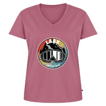 Skiing In Laax Switzerland - Women's Premium Organic V-neck T-shirt - mauve - Front - AI Model Female 172 dark (172cm)