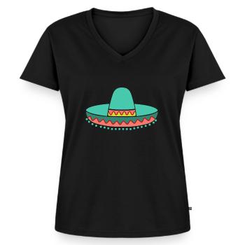 Strohhut Sombrero - Frauen Premium Bio T-Shirt mit V-Ausschnitt - Schwarz - Vorne - AI Model Female 172 light (172cm)