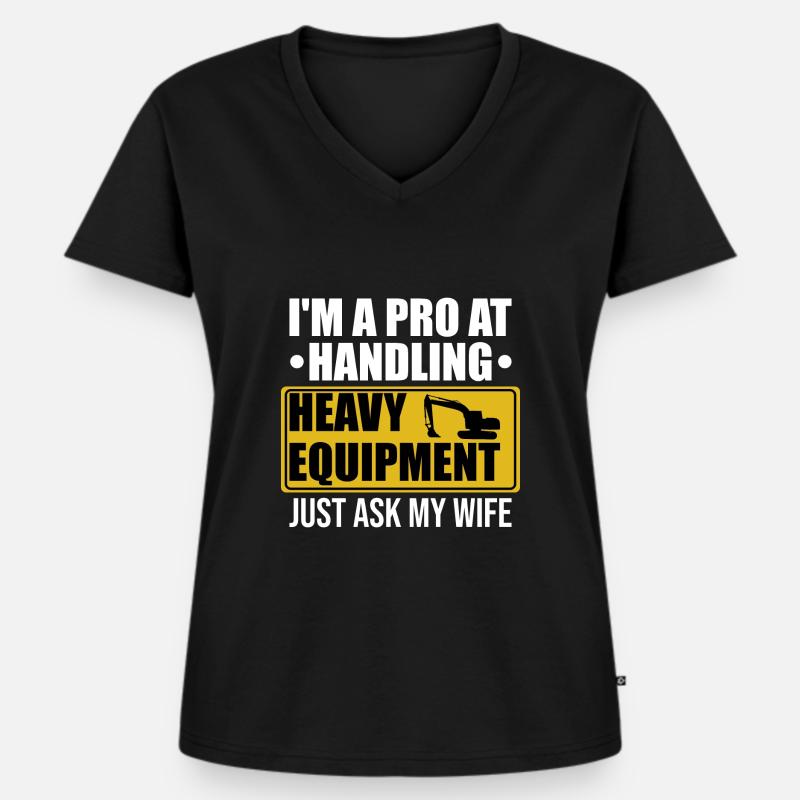 Retro Bagger Spruch Baggerfahrer Baustelle - Frauen Premium Bio T-Shirt mit V-Ausschnitt - Schwarz