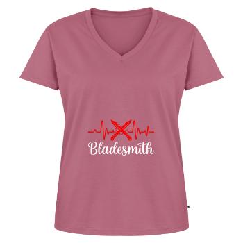 Bladesmith In Progress Toolmaker Couteaux - T-shirt encolure en V Premium bio Femme - mauve - Devant - AI Model Female 172 dark (172cm)