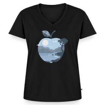 Vintage panorama apple - T-shirt encolure en V Premium bio Femme - noir - Devant - AI Model Female 172 light (172cm)