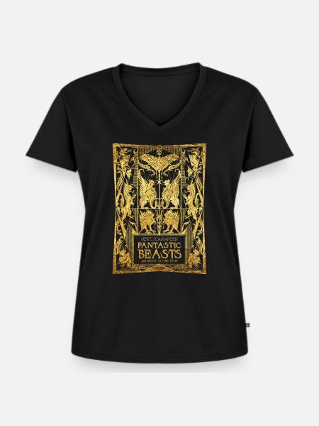 Phantastische Tierwesen Buchcover - Frauen Premium Bio T-Shirt mit V-Ausschnitt - Schwarz