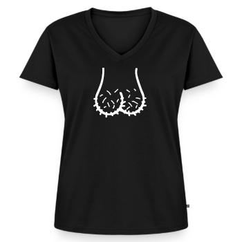 tête de pénis testicules visage Dickhead Drôle de cadeau - T-shirt encolure en V Premium bio Femme - noir - Devant - AI Model Female 172 light (172cm)