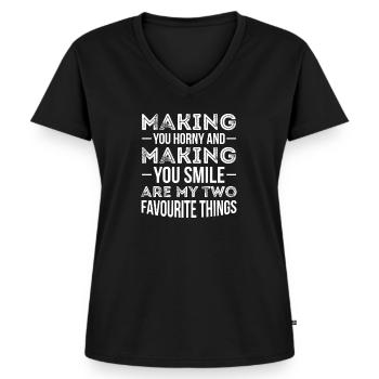 Couples Horny Happy Saying Humor - Women's Premium Organic V-neck T-shirt - black - Front - AI Model Female 172 light (172cm)