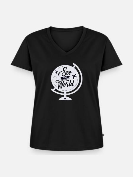 See The World - Frauen Premium Bio T-Shirt mit V-Ausschnitt - Schwarz