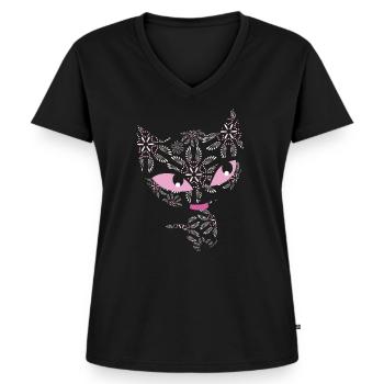 Pussy Deluxe Kaleidoskop Katze - Frauen Premium Bio T-Shirt mit V-Ausschnitt - Schwarz - Vorne - AI Model Female 172 light (172cm)
