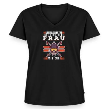 Unterschätze Nie Eine Alte Frau Mit Ski - Frauen Premium Bio T-Shirt mit V-Ausschnitt - Schwarz - Vorne - AI Model Female 172 light (172cm)