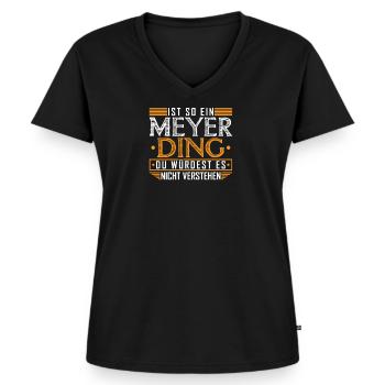 Familien Name Meyer Geschenkidee - Frauen Premium Bio T-Shirt mit V-Ausschnitt - Schwarz - Vorne - AI Model Female 172 light (172cm)