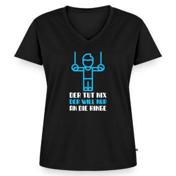 Ringe Turnen Barren Reck Gymnatstik Turner Outfit - Frauen Premium Bio T-Shirt mit V-Ausschnitt - Schwarz - Vorne - AI Model Female 172 light (172cm)
