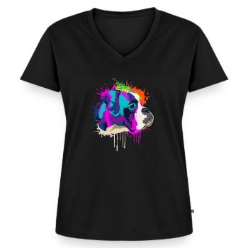 Splash Art Boxer chien propriétaire cadeau - T-shirt encolure en V Premium bio Femme - noir - Devant - AI Model Female 172 light (172cm)