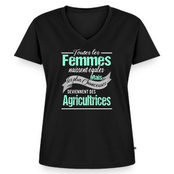 Femmes agricultrices - T-shirt encolure en V Premium bio Femme - noir - Devant - AI Model Female 172 light (172cm)