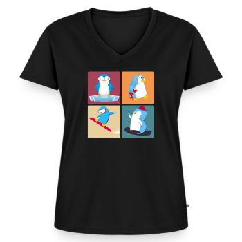 Pinguin - Frauen Premium Bio T-Shirt mit V-Ausschnitt - Schwarz - Vorne - AI Model Female 172 light (172cm)