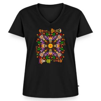 Feiern Sie den Tag der Toten im mexikanischen Stil - Frauen Premium Bio T-Shirt mit V-Ausschnitt - Schwarz - Vorne - AI Model Female 172 light (172cm)