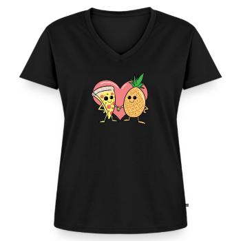 Pizza Ananas Hawaii Pizza - T-shirt encolure en V Premium bio Femme - noir - Devant - AI Model Female 172 light (172cm)
